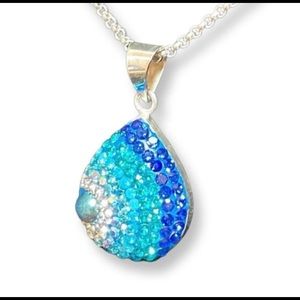 Blue Aqua Ombre crystal Pendant w/ 925 sterling silver necklace NEW free ship